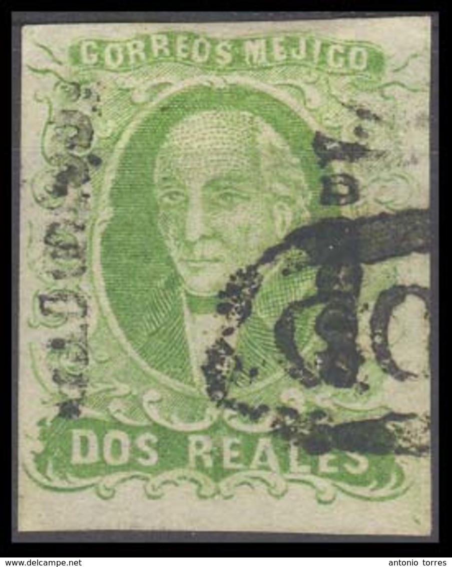 MEXICO. Sc 3º. 1856. 2rs Yellow Green, Wide Setting, CORDOVA District, With DOBLE Name In Diff Positions At Both Sides,  - Mexique