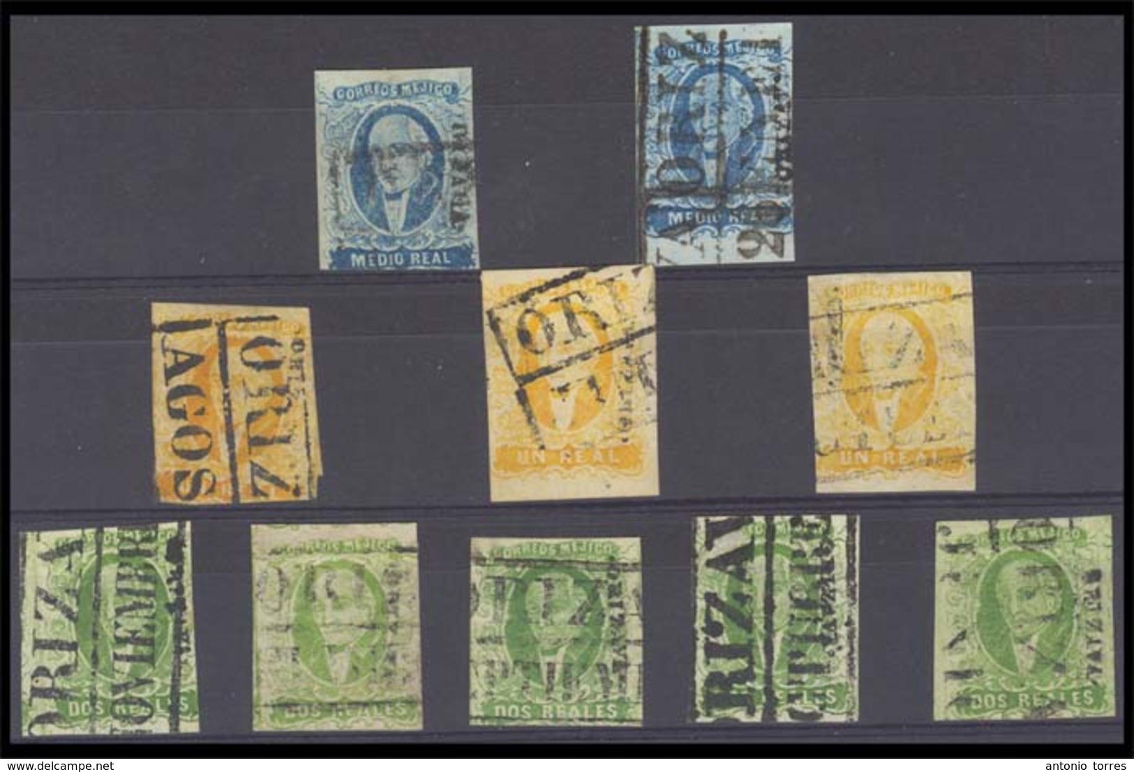 MEXICO. Sc 1º/3º. ORIZAVA District. 10 Stamps, Including 1/2rl (2), 3x 1rl And 2rs X5. Diff Shades + Name Positions. F-F - Mexique