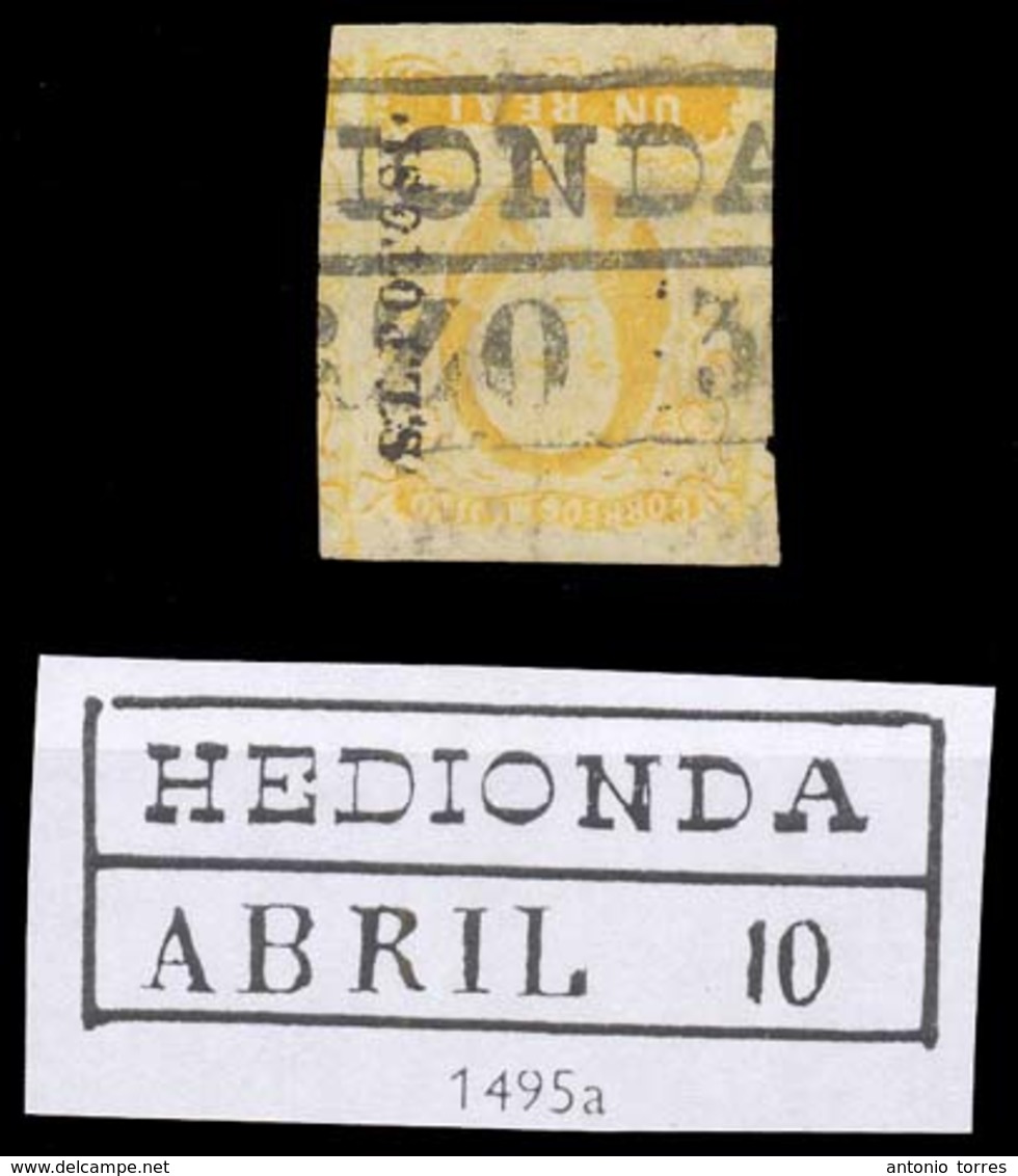 MEXICO. Sc 2º. SLP. 1rl Yellow, Wide Margins, "HEDIONDA" (xxx) Box Cancel (Sch 1495a) (15 Points ). V. Scarce. - Mexique