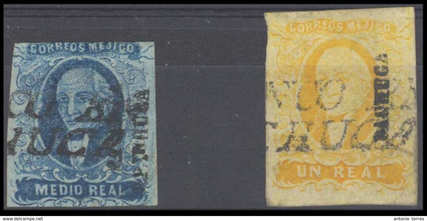 MEXICO. Sc 1º/2º. PACHUCA District. 1/2rl + 1rl. Doble Line Fco / Pachuca. Fine. - Messico