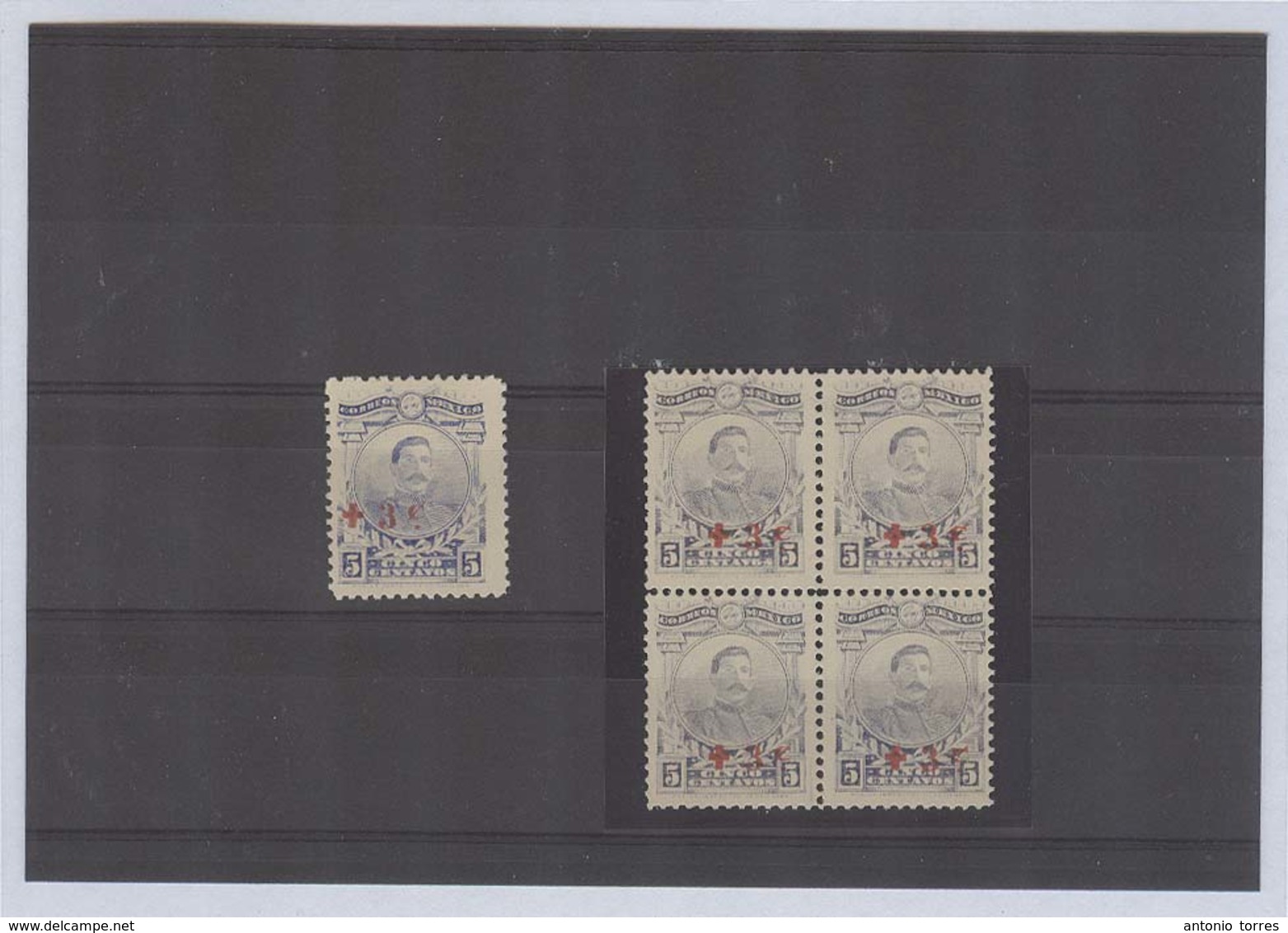 MEXICO. 1918. Sc B1* Semipostal Single + Block Of Four. Fine Mint. - Mexique