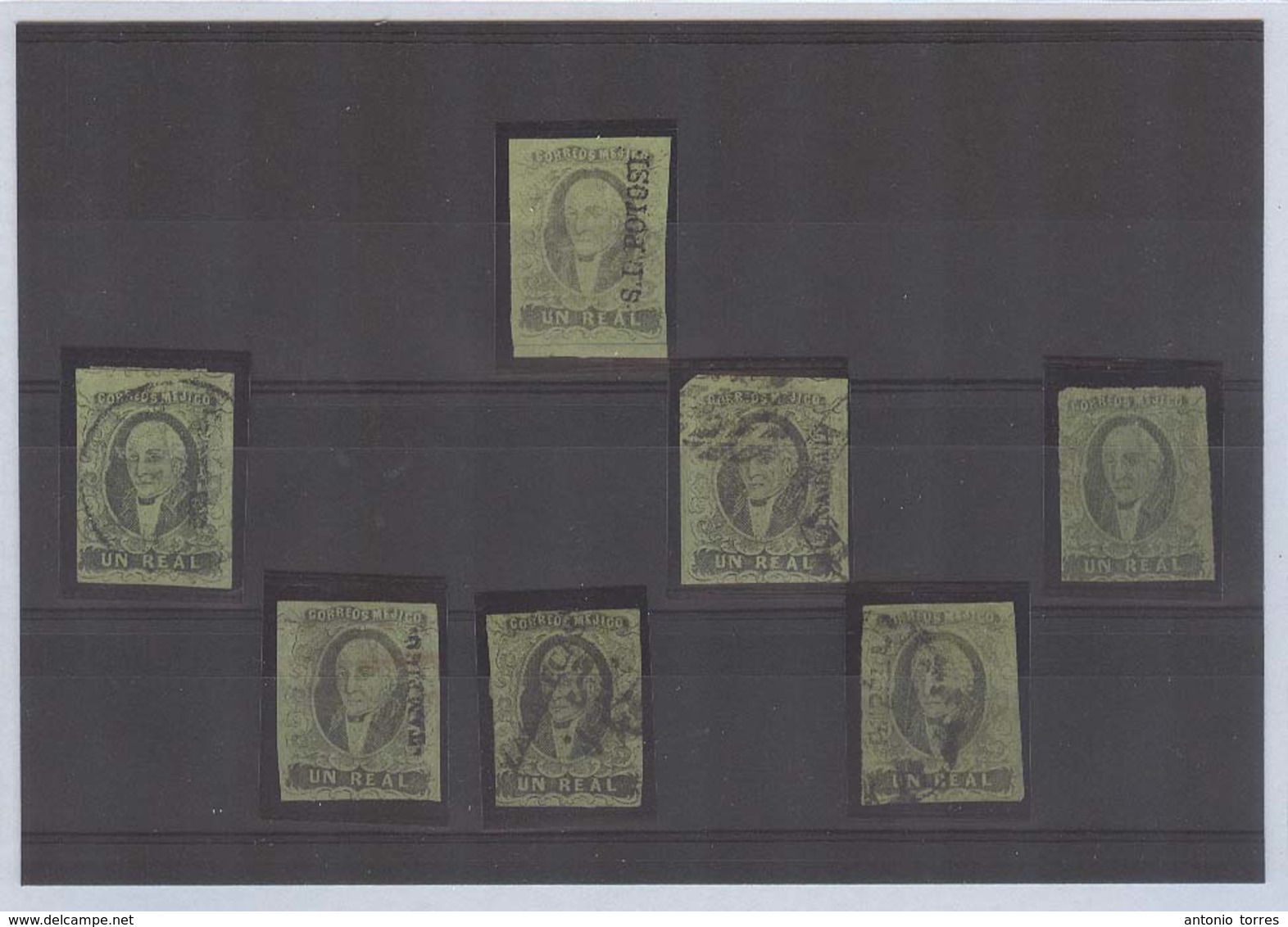 MEXICO. 1861. Sc 7º. 1rl Black Green Selection Of Seven Names Incl SLP Gjara, Tampico, Zacatecas. Mint And Used. - Mexique