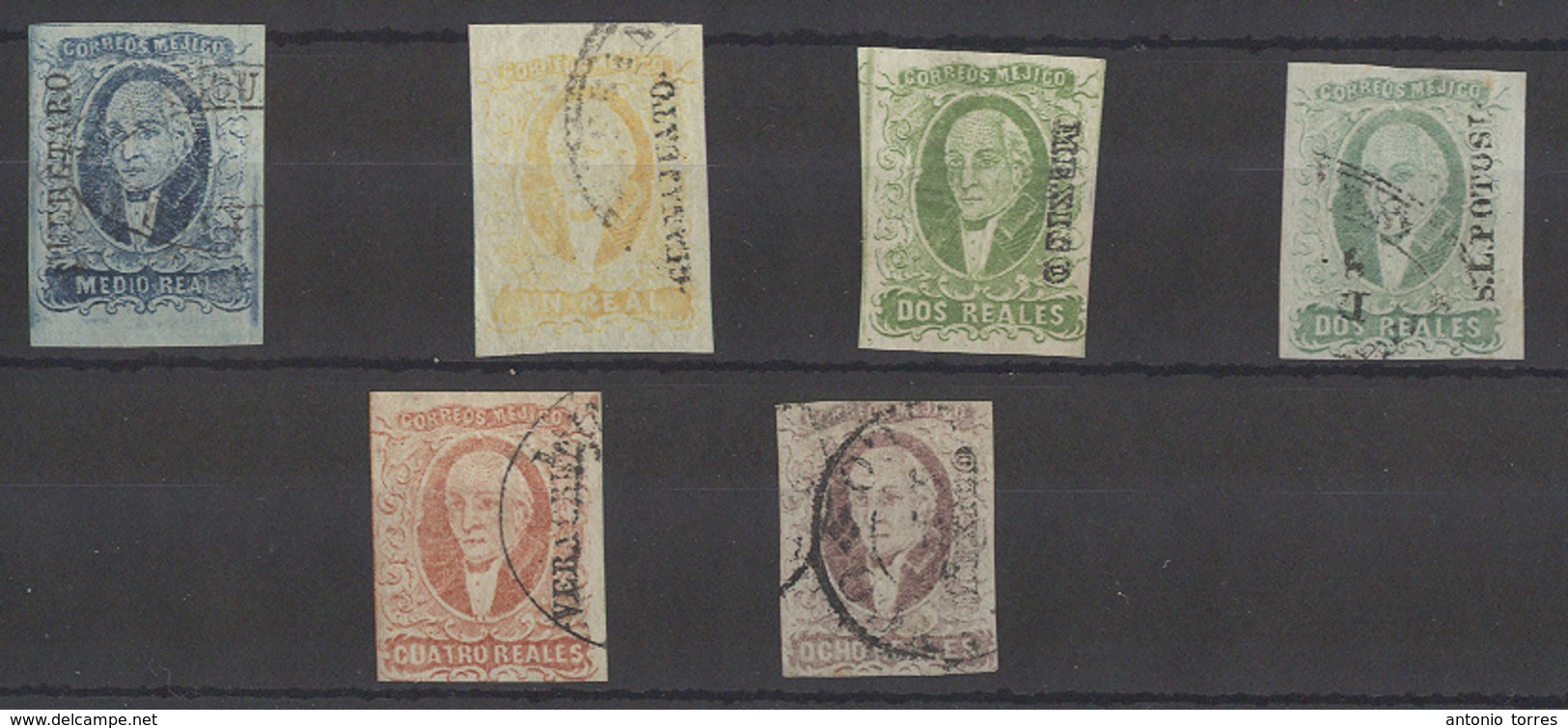 MEXICO. 1856. Yv 1/5 3a Set Of 6  Icl 2rs Emerald Districts Queretaro, SLP. Gjto. 2rs Green Is Mint. Fine Group. Opportu - Mexico