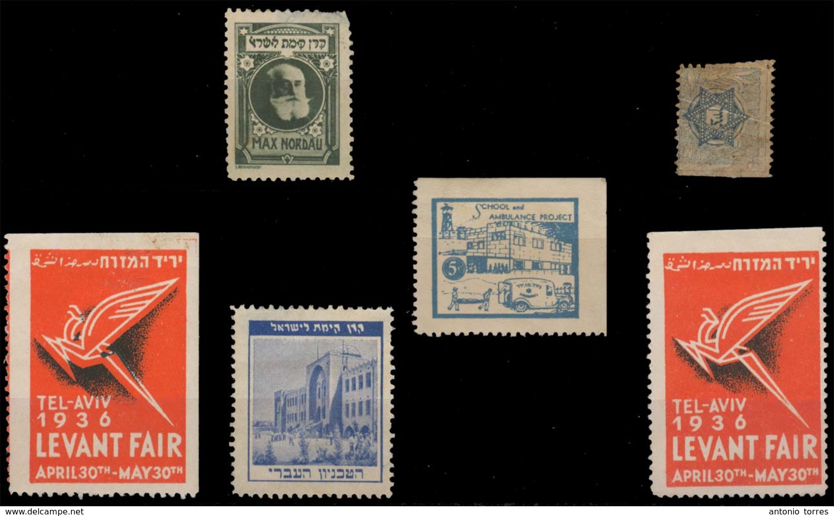 PALESTINE. C.1930's. 6 Diff Judaica / Jewish Labels / Slogan. One School Of Ambulance Project. Fine Group. - Palestina
