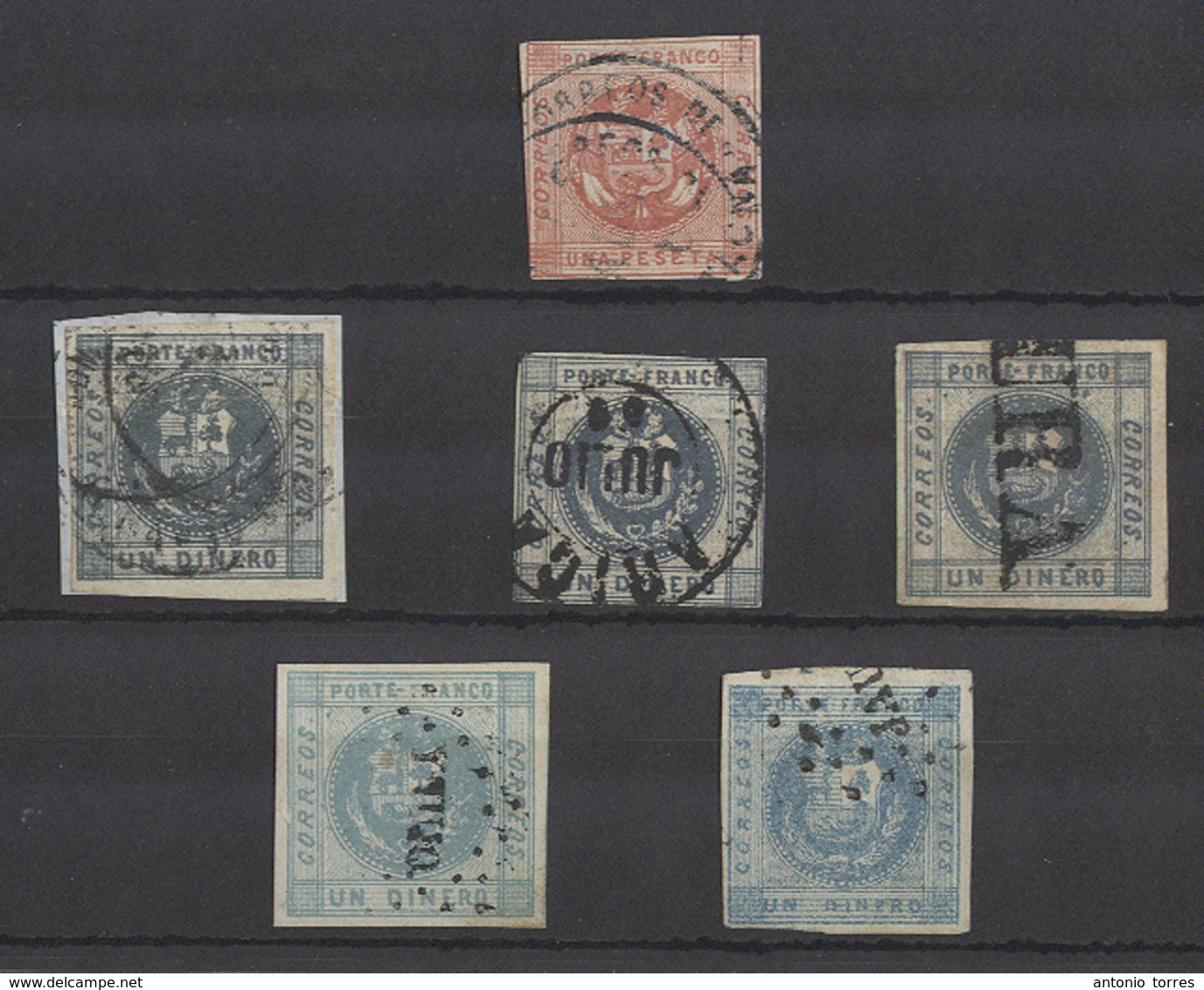 PERU. 1858. Selection Of 6 Diff Cancels Diff Shades About Fine. Nice Group. - Perù