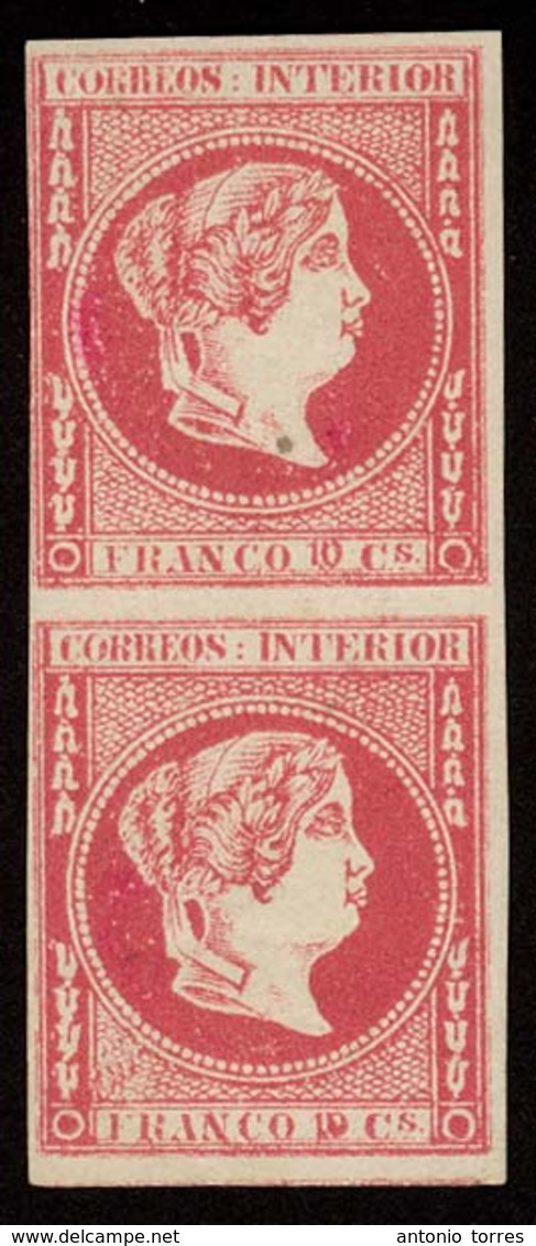 PHILIPPINES. 1863. Ed 12* (2). 10 Cuartos Carmin. Pareja Vertical Con Goma, Margenes Ctos. Muy Bonita. - Philippinen