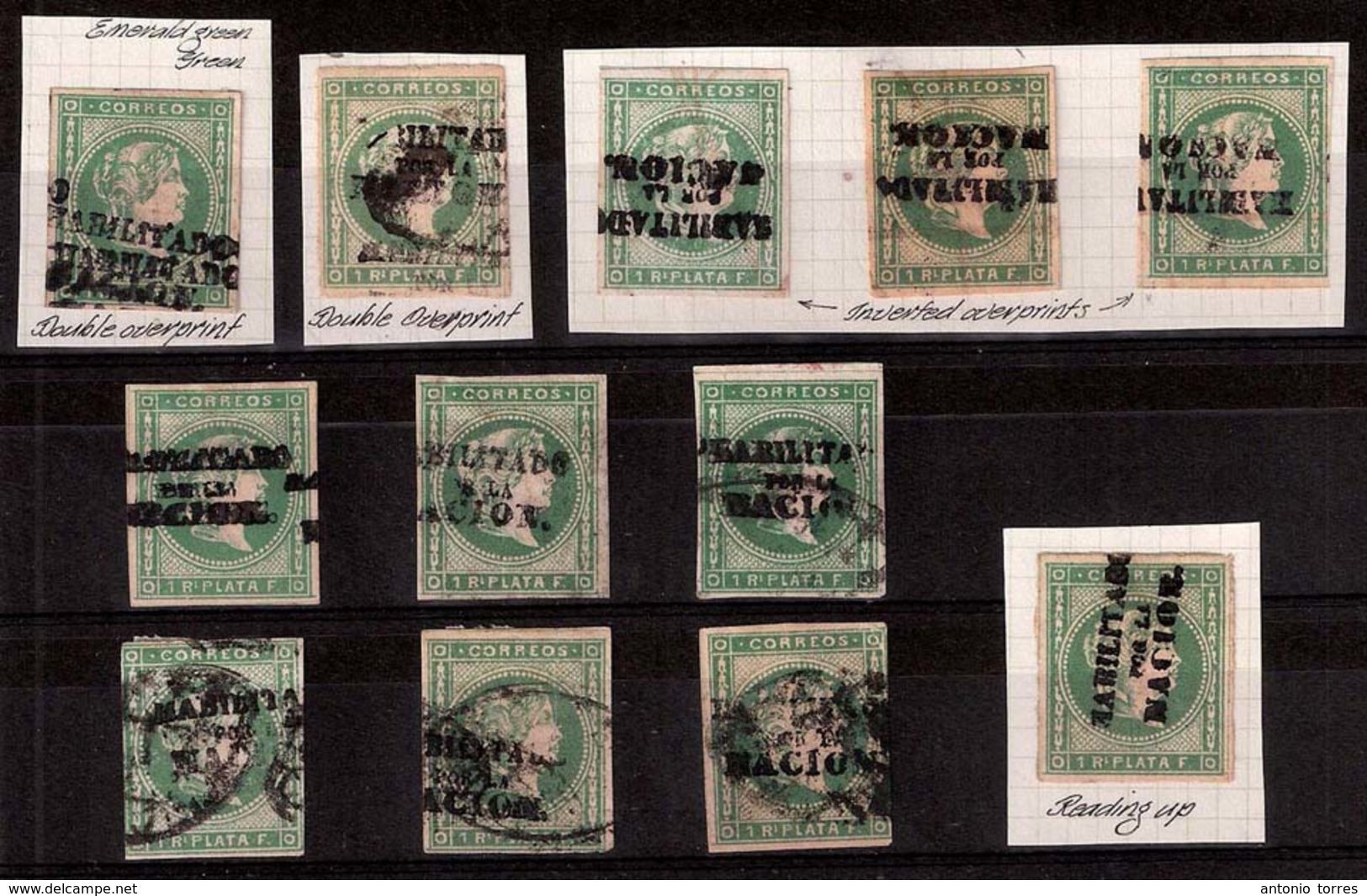 PHILIPPINES. 1869. Ed 1. 20L. HPN. 1 Real Verde Esmeralda. Selección De 12 Ejemplos En Muy Buena Calidad, Mostrando Dife - Philippinen