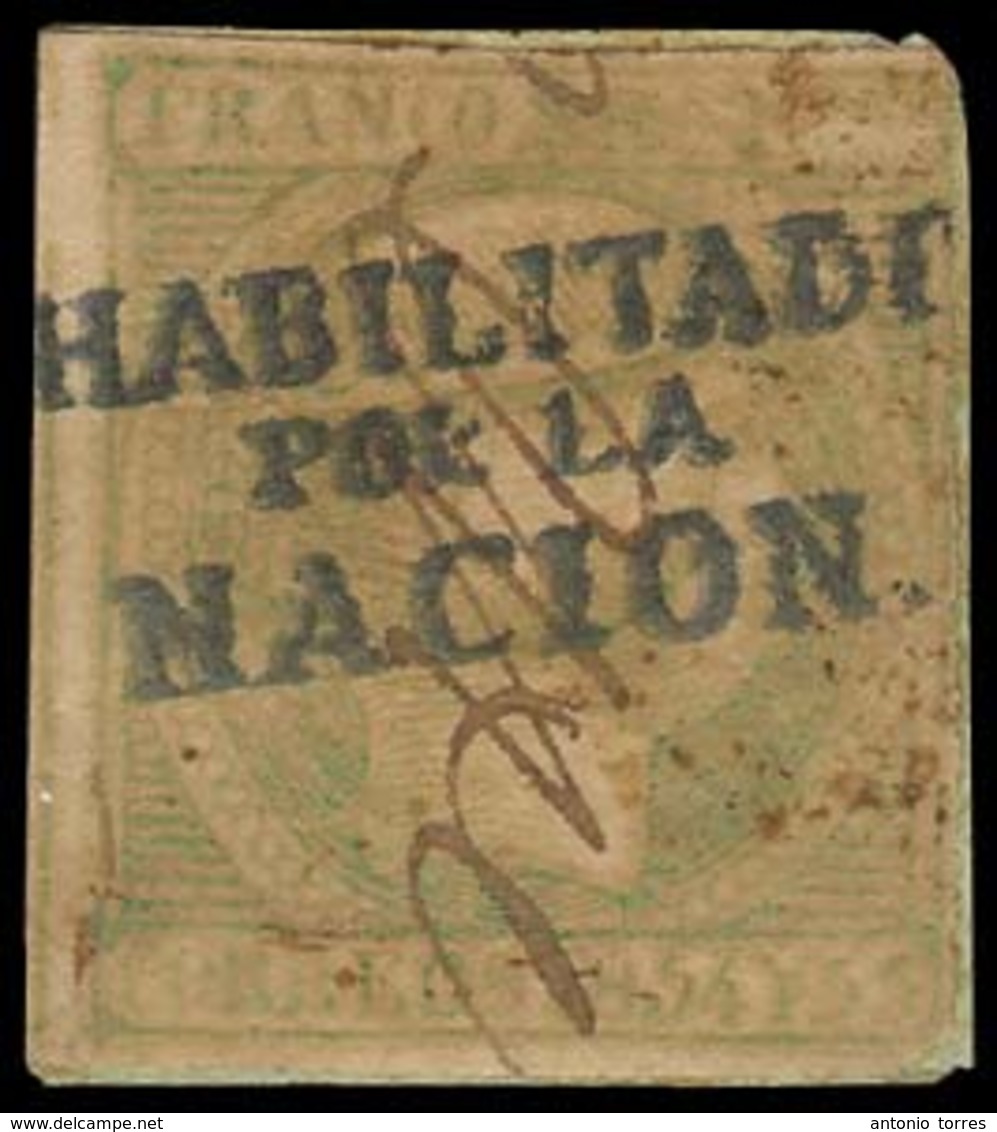PHILIPPINES. 1869. Edif 20Cº. Habilitado Por La Nacion. 2 Reales Verde 1854. Con Sobrecarga En Pequeño Fragmento Usado,  - Filippine