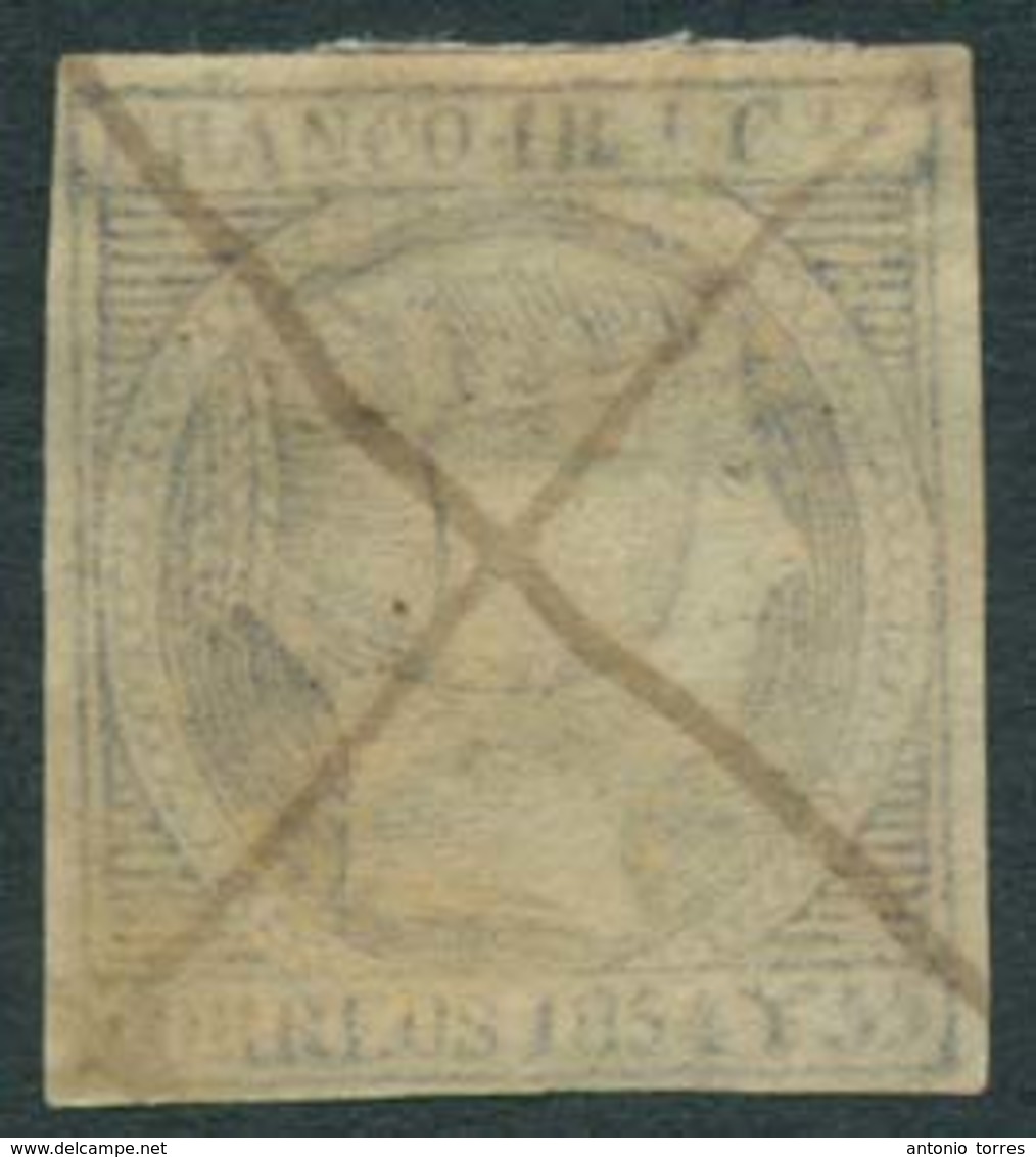 PHILIPPINES. 1854. Ed 3b*. 1 Real Azul Ris. Full Margins Pen Cross Cancelled Faultless. Ed 2009. 300 Euros. Nice Stamp. - Filippijnen