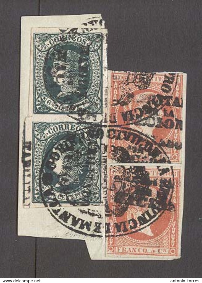 PHILIPPINES. 1869-70. HPN. Emisiones Habilitado Por La Nacion. Ed 20H(2), 20N (2). 5c Bermellon X2 6 2/8 Verde X2 Pareja - Philippines