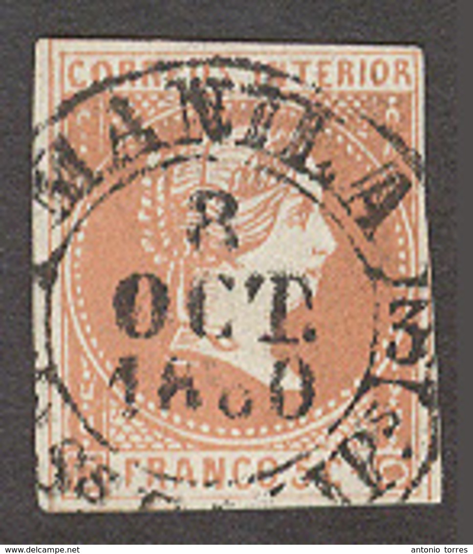 PHILIPPINES. 1858. Ed 7º (?). 5c Naranja - Vermellon Plancha Diferente Con Baeza Central 8 Oct 1860 Tipo Pequeños Muy Bo - Filippine