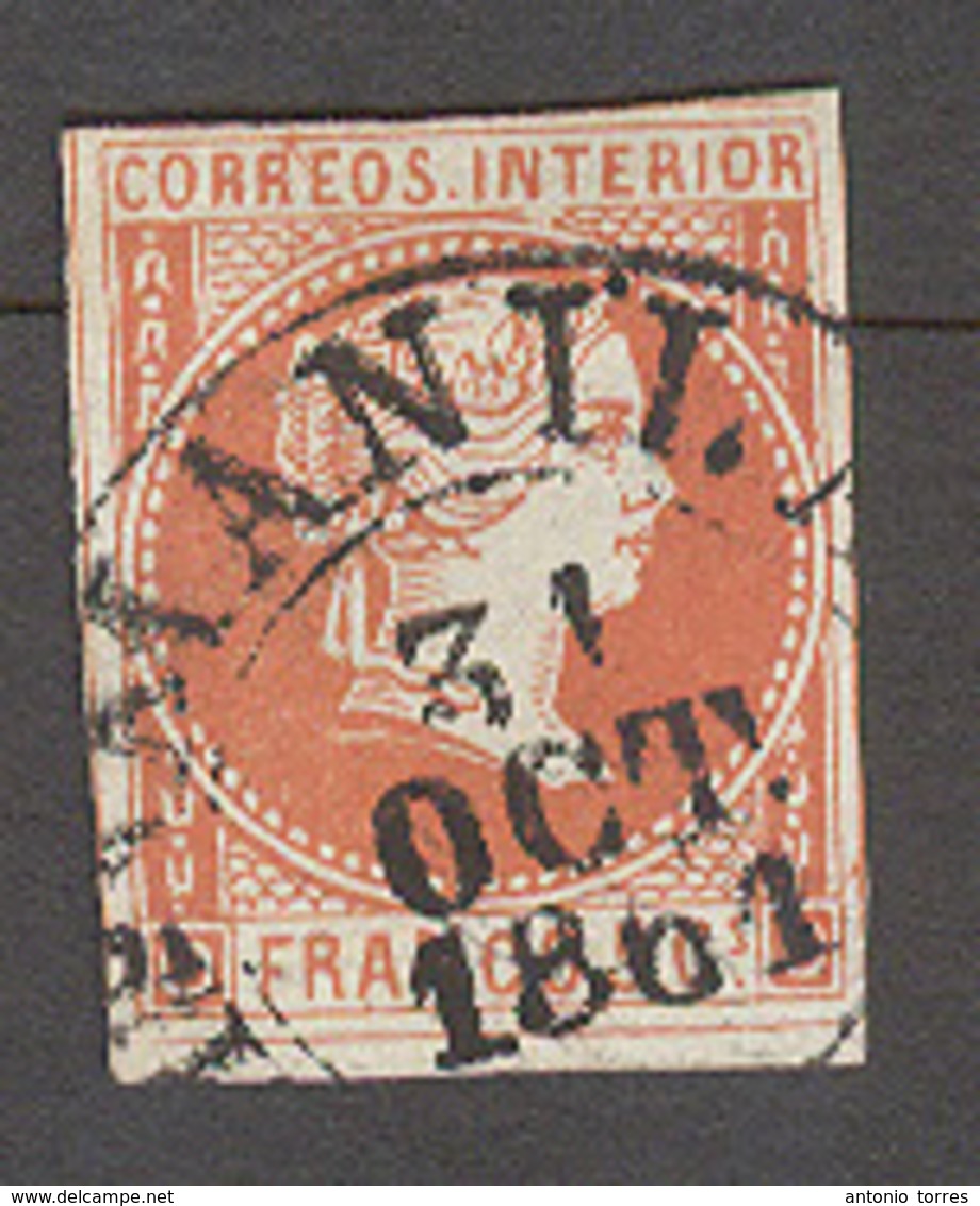 PHILIPPINES. 1858. Ed 7º 5c Rojo Vermellon, Buenos Margenes, Borde Hoja Inferior Fechador Central 31 Oct 1861. Precioso. - Philippines