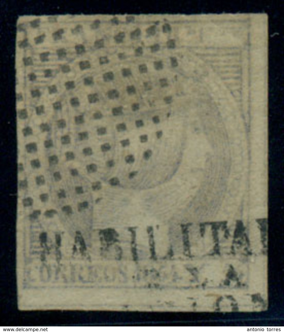 PHILIPPINES. C.1870-1. HPN. Ed 20Bº. 1 Real Azul Pizarra, Buenos Margenes Sobrecarga En Parte Inferior Sello Mat Puntos. - Filippine