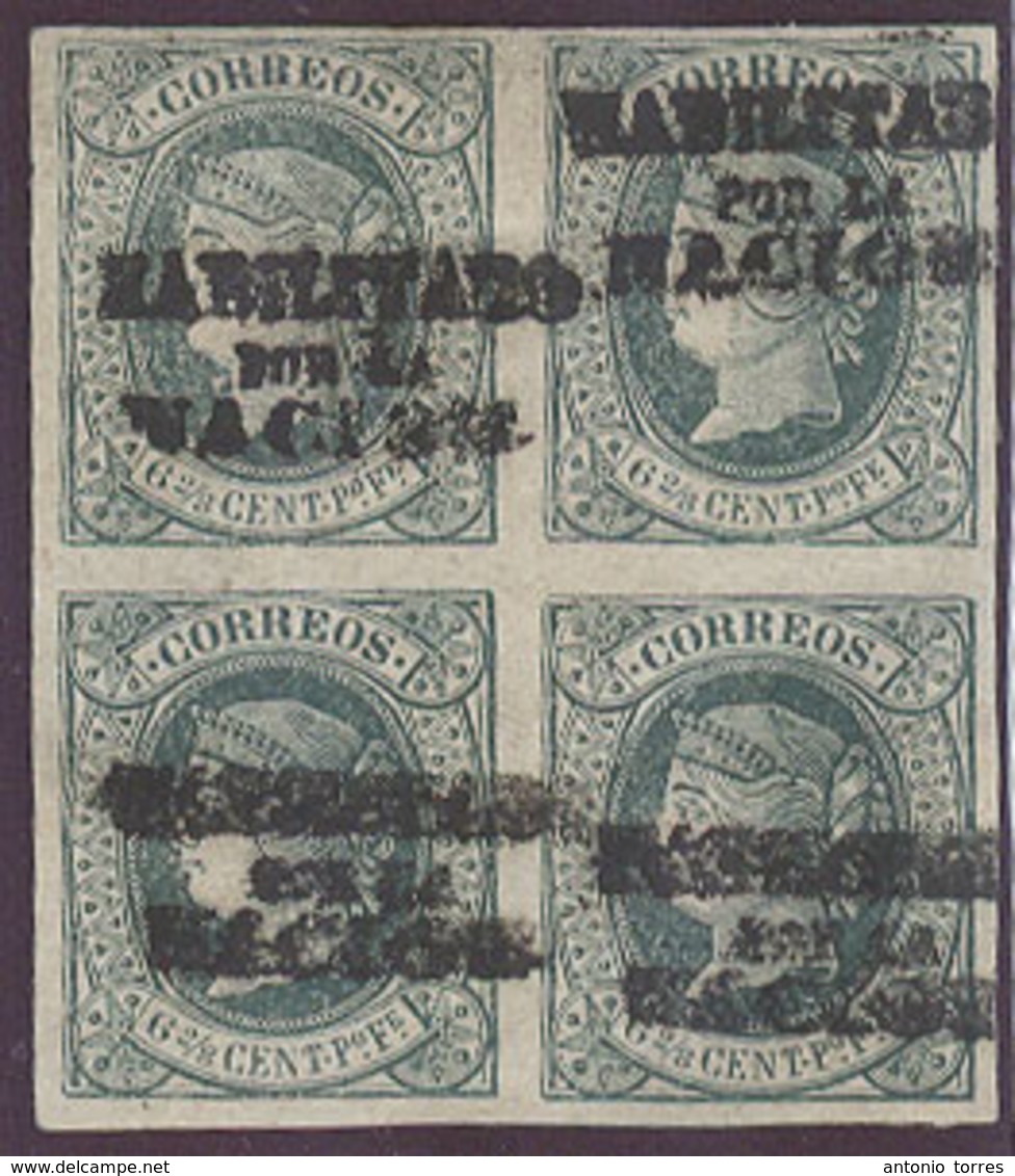 PHILIPPINES. C.1870-1. Ed 20N+ (x4). 6 2/8 Verde Bloque De 4 Nuevo Goma Original Margenes Completos Con Sobrecarga En Es - Filippine