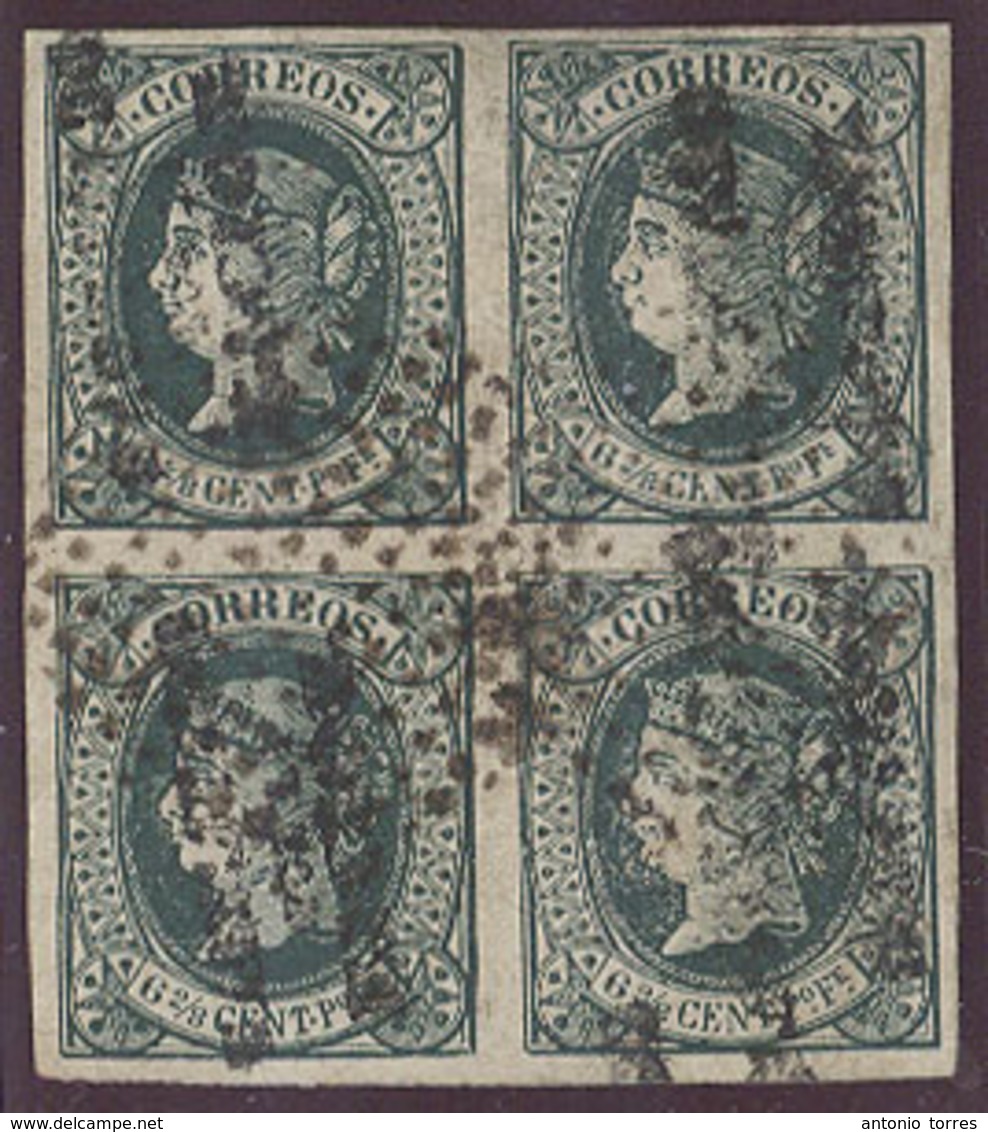 PHILIPPINES. C.1870-1- HPN. Ed 20N (x4). 6 2/8c Verde Bloque De 4 Sobre Vertical Abajo Arriba Mat Puntos Buenos Margenes - Filippine