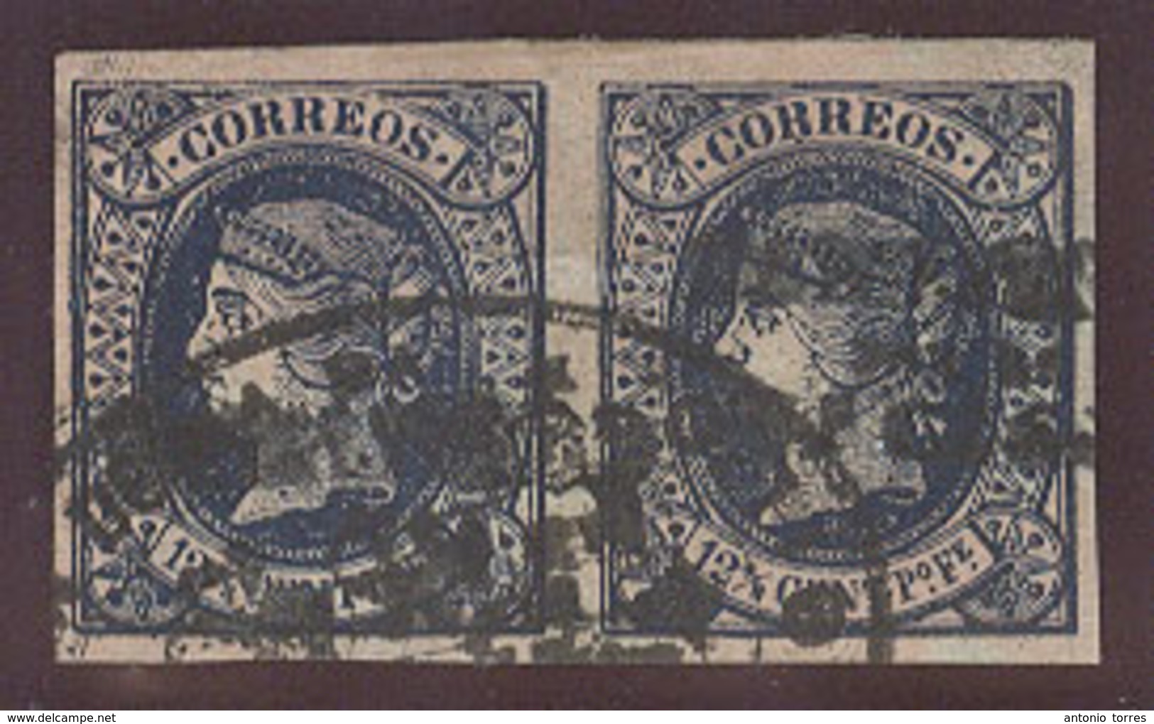 PHILIPPINES. C.1870-1. HPN. Ed 20-0º. 12 4/8c Azul Pareja Horizontal Buenos Margenes Mat Oval Juzgado De ILO-ILO. Precio - Philippines