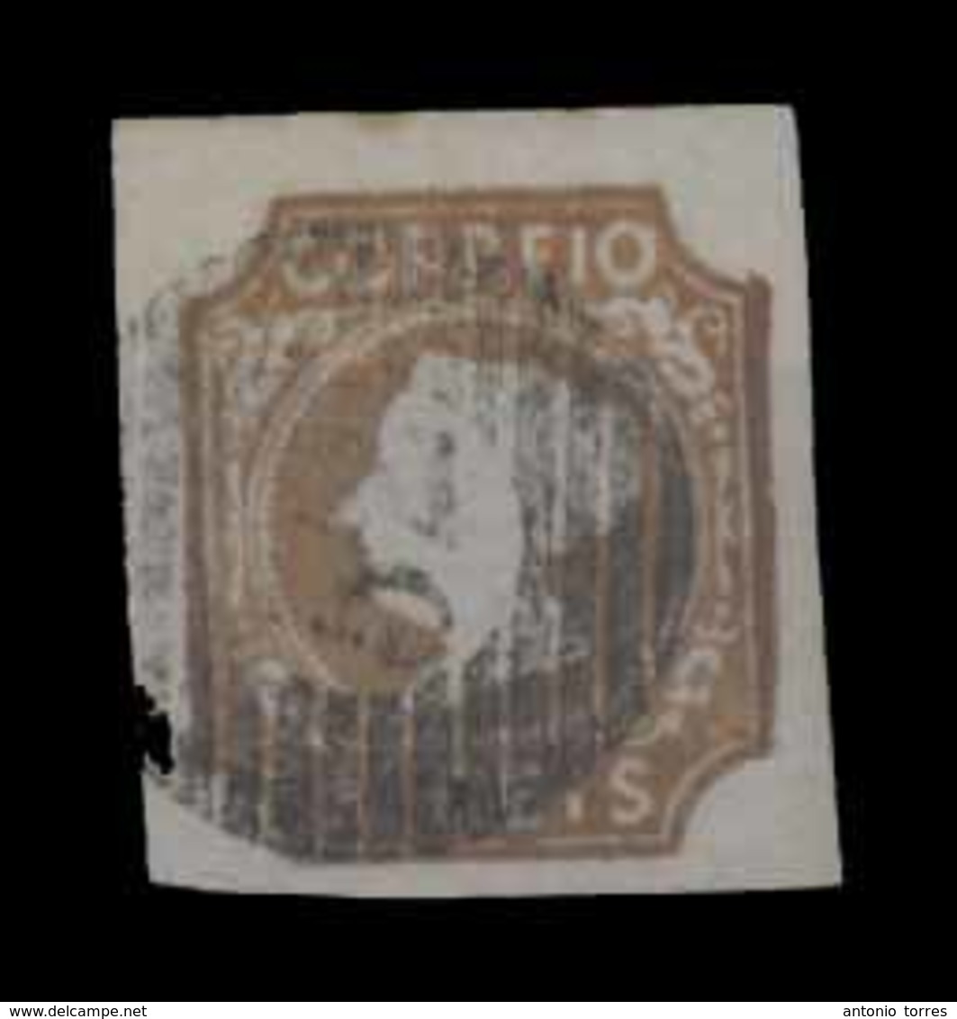 PORTUGAL. 1º. Die II. Brown On Medium Paper WORN DIE. Complete Good Margins, Cancelled "52" Grill. A Very Nice Stamp. - Other & Unclassified