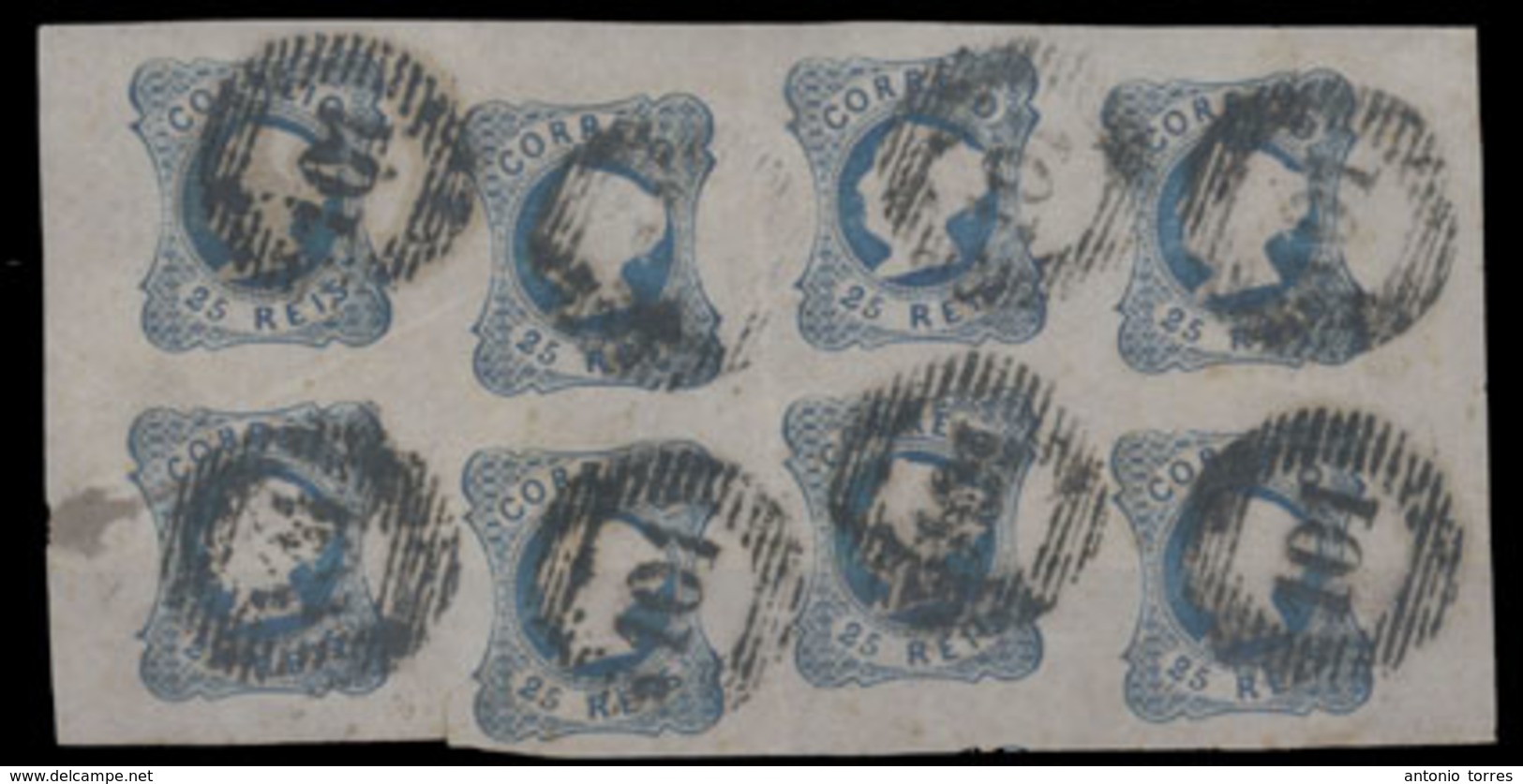 PORTUGAL. 2º. Die II. Dry Blue Shade. Outstanding BLOCK OF EIGHT In Sensational Condition. V. Good Margins On Thin Paper - Altri & Non Classificati