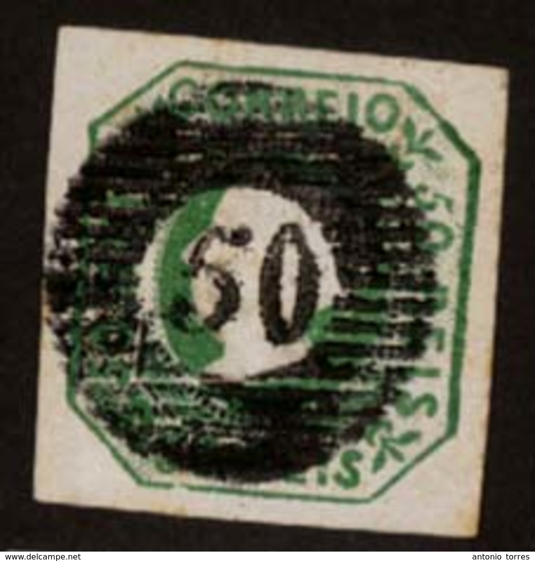 PORTUGAL. 3º. Green Shade. V. Good Margins All Around, On Medium Thick Paper. Cancelled "50" Grill (***) Of Ponta Delgad - Other & Unclassified