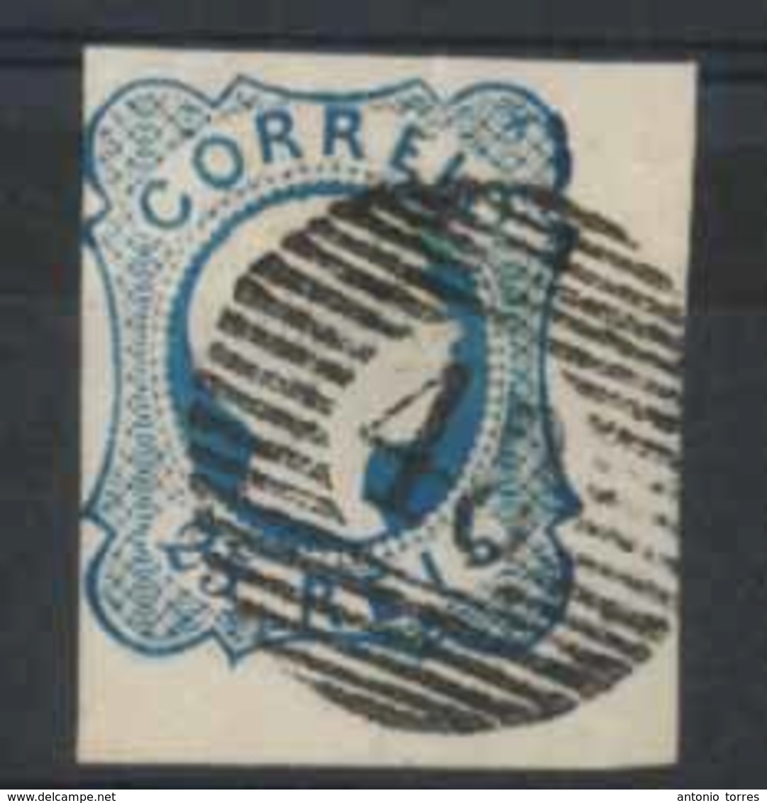 PORTUGAL. 7º. Die II. Blue Shade, Thick Paper. Just Complete/corner Borders Copy. Cancelled "48" Grill Of "Agra/Açores I - Other & Unclassified