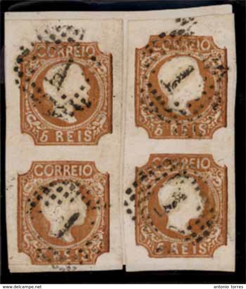 PORTUGAL. 10º. Type II. Bister Brown. BLOCK OF FOUR Divided In 2 Vertical Pairs, Large Margins, Cancelled "1". Fine And  - Other & Unclassified