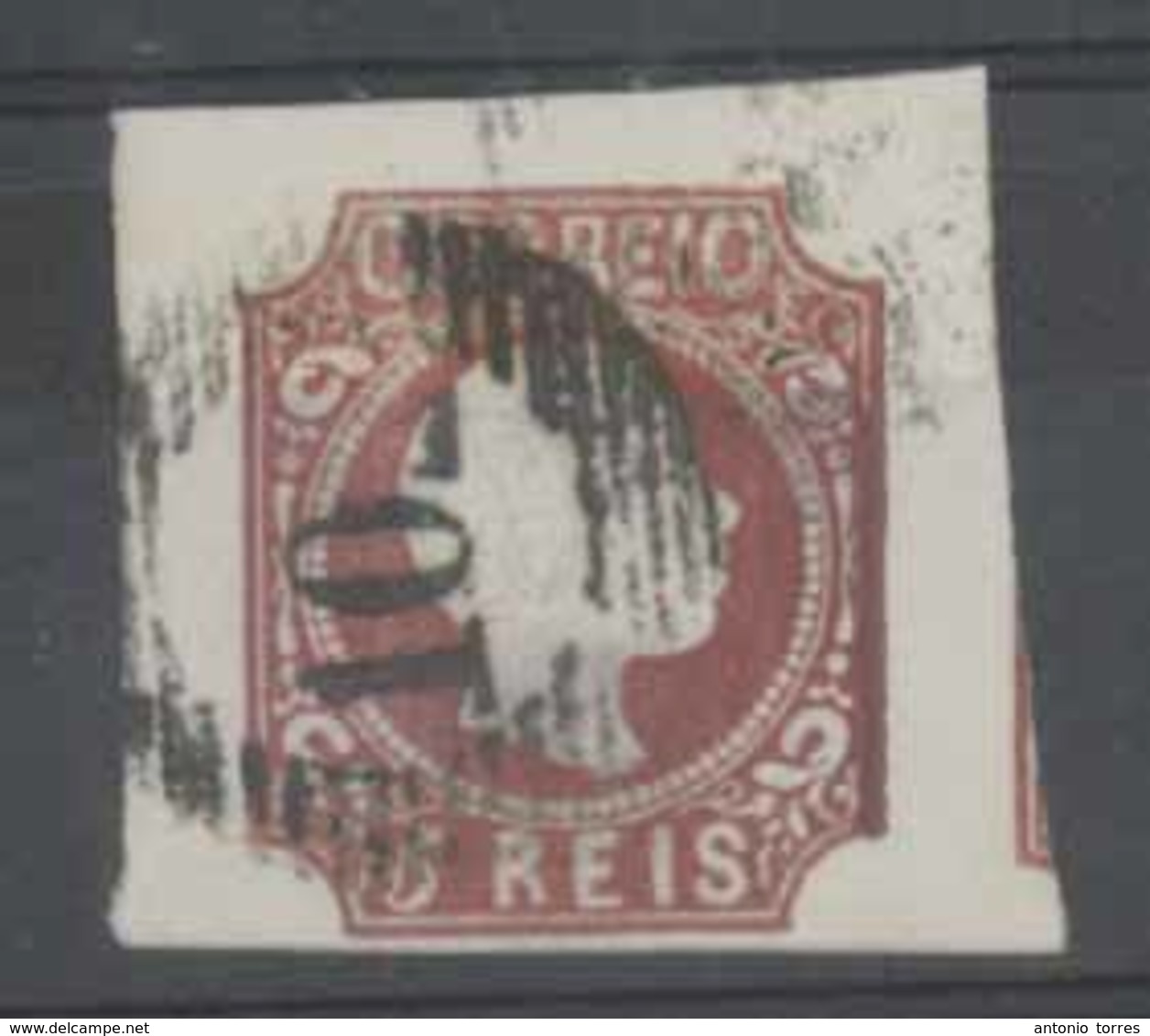 PORTUGAL. 10º. Type II. Dark Red Brown, Complete To Huge Margins With Part Of Another Stamp At Right. Cancelled "102" (V - Altri & Non Classificati