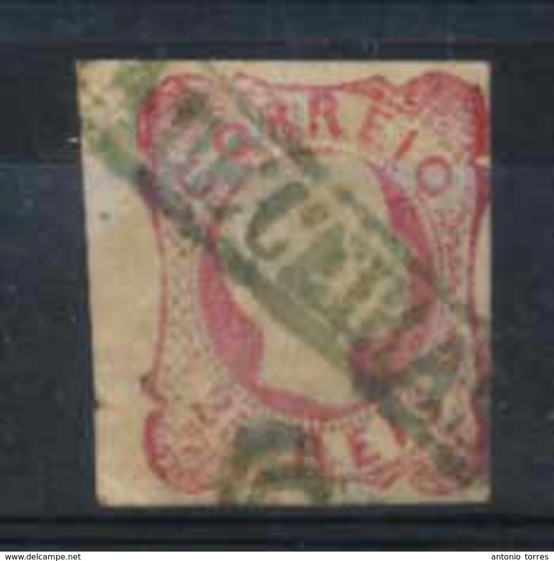 PORTUGAL. 13º. Die III. Red Rose. Complete Margins, Neatly Cancelled Oval Blue-green "CABECEIRAS". Extremely Rare. - Other & Unclassified