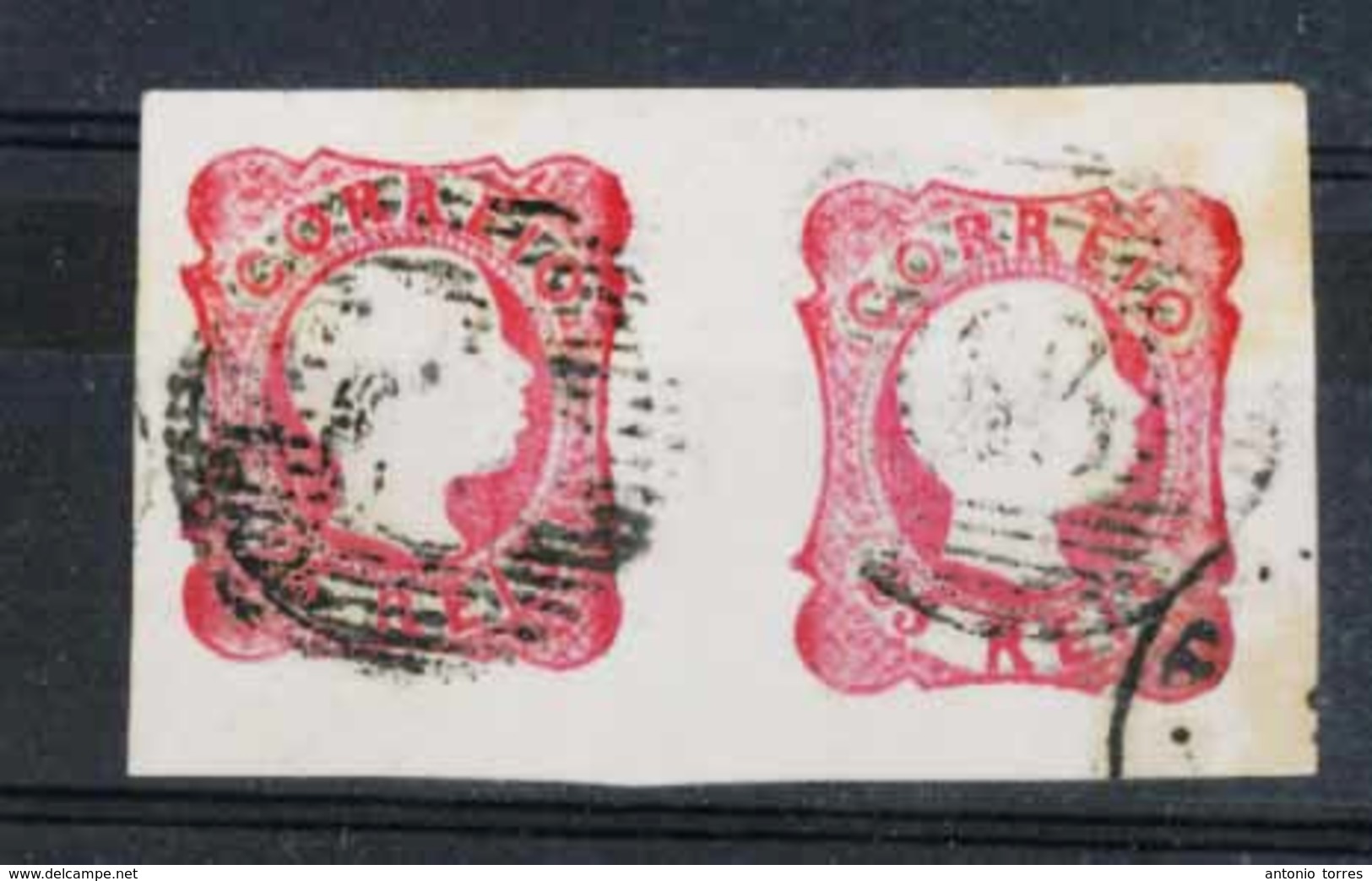 PORTUGAL. 13º. Die IV. Dark Rose Red. Horizontal Pair, Large Margins. Enriched Printing Which Gives The Appearance Of Do - Other & Unclassified