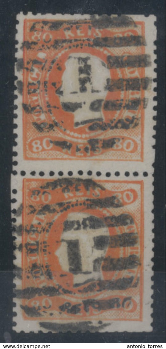PORTUGAL. 32º. 80rs Orange-vermilion D. Luis Fita Curva Perf. Vertical Used Pair, Cancelled "1" Grills. V. Fine Af.99 78 - Other & Unclassified