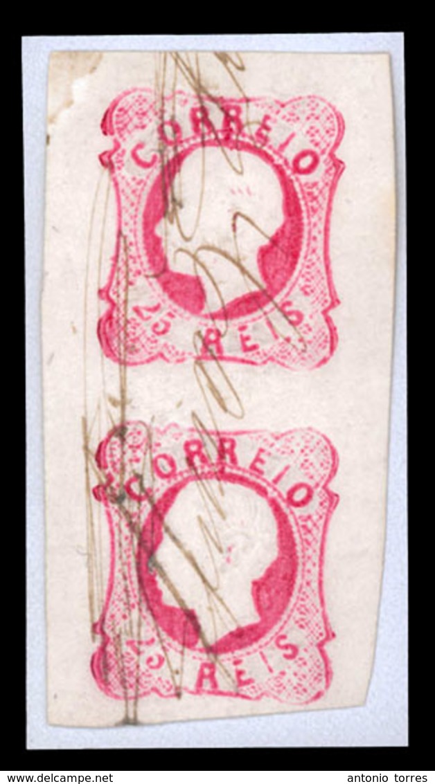 PORTUGAL. 16º. Die VII. Rose Carmin. Vert. Pair, Large/huge Margins, Mns. Pen Cancellation. Most Unusual. - Altri & Non Classificati