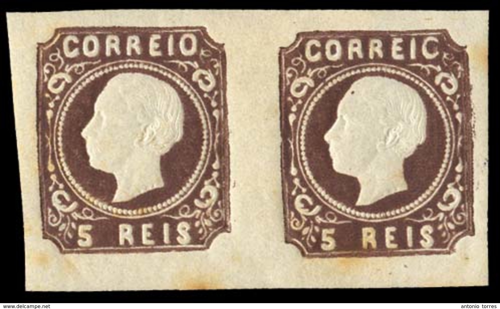 PORTUGAL. 14**. Die III, Very Dark Brown Shade. Large/huge Margin All Around, On Medium Paper, With Full Orig. Gum (some - Altri & Non Classificati