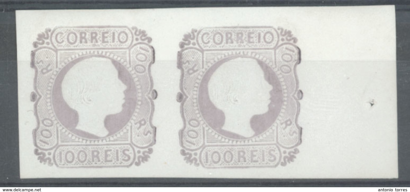 PORTUGAL. 9*. 100rs Lilas. 1885 Reprint. Horiz. Pair, Large Margins Which Is Border Of Sheet At Right. Extr. Fine. - Altri & Non Classificati