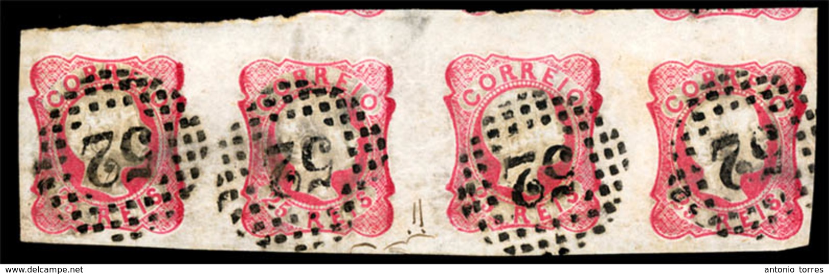 PORTUGAL. 13º Die IV. Horiz. STRIP OF FOUR, Large Mammouth Part Of Three Upper Stamps "52" Dots. - Sonstige & Ohne Zuordnung