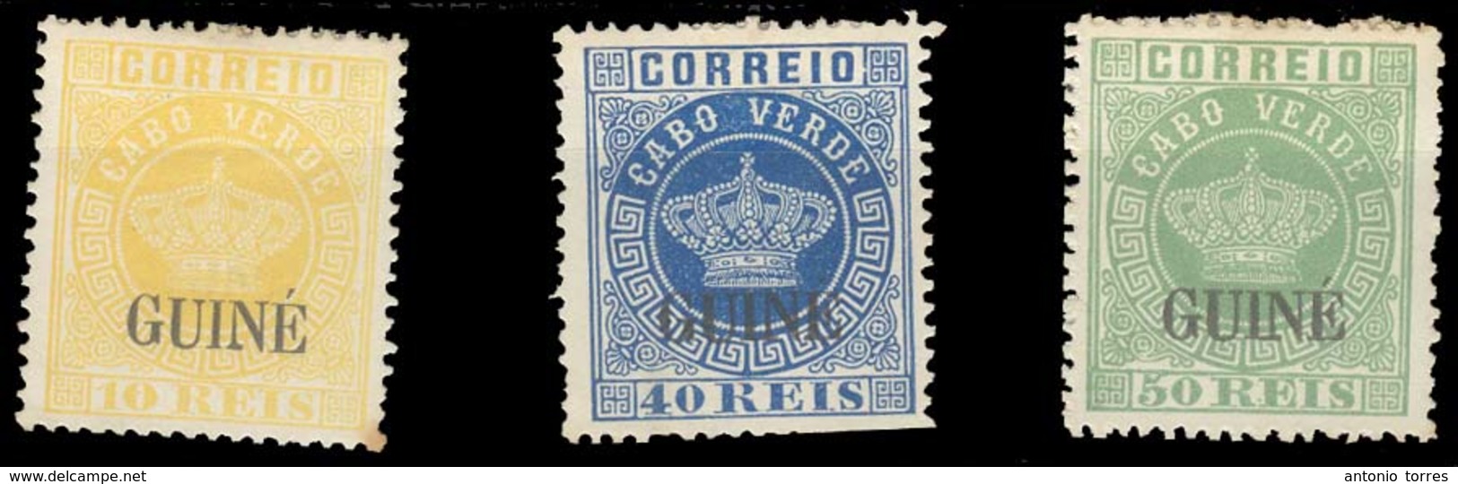 PORTUGAL-GUINEA. 1884. Reprints. CROWN ISSUE Ovptd 10rs, 40rs And 50rs. Mint No Gum. - Altri & Non Classificati