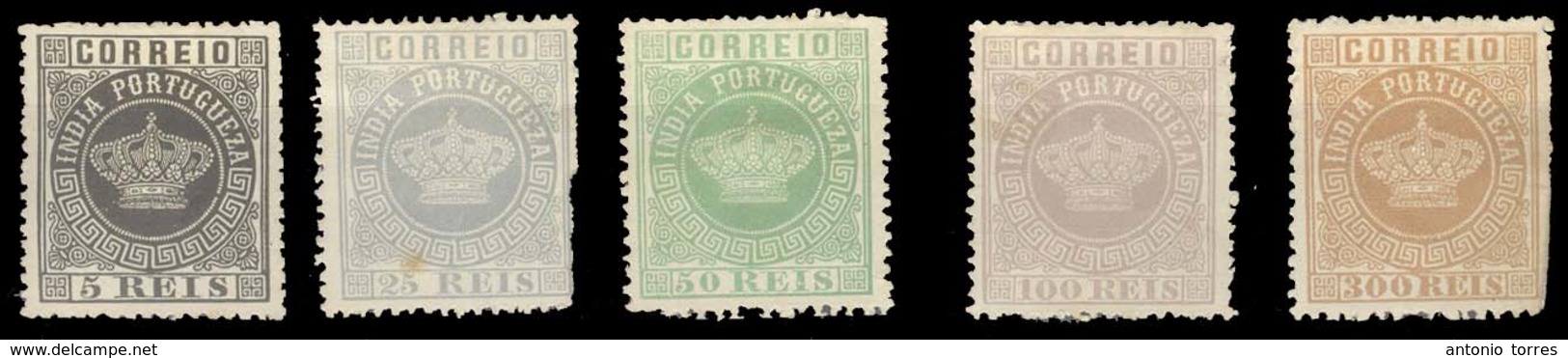 PORTUGAL-INDIA. 1884. Reprints. CROWN ISSUE. 5rs, 25rs, 50rs, 100rs And 300rs. Mint No Gum. Couple Minor Faults. - Other & Unclassified