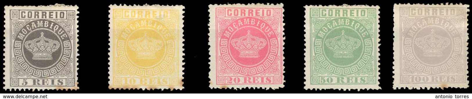 PORTUGAL-MOZAMBIQUE. 1884. Reprints. CROWN ISSUE 5rs, 10rs, 20rs, 50rs And 100rs. Mint No Gum. - Other & Unclassified