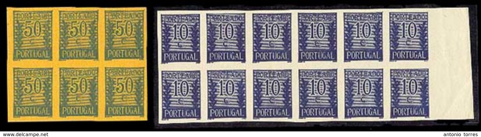 PORTUGAL-PORTEADO. 1940.  Porteado Issue. 2 Imperf. Blocks/trial Color Proofs (18 Stamps) Very Fine. - Other & Unclassified