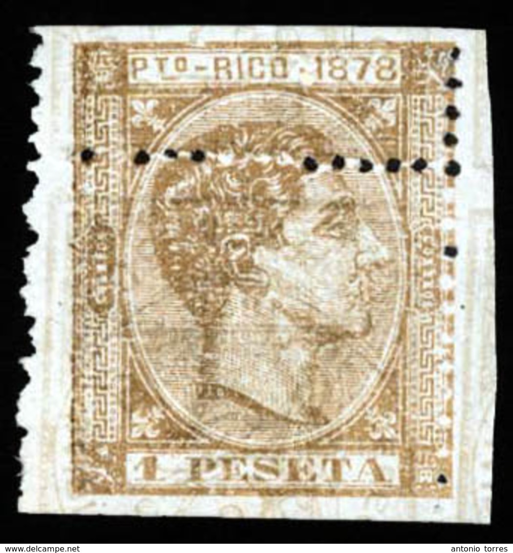PUERTO RICO. PRUEBA. 1pta Castaño Bronce Sobre Impresión De España De 1878 Derecho Judicial 1pta 25c, Invertidos, Del Mi - Puerto Rico