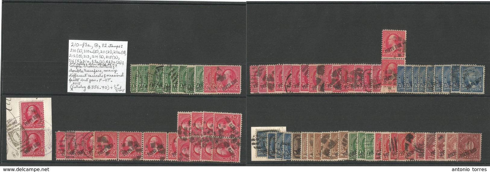 PUERTO RICO. 1898-9. US Period. Ovptd Issue PORTO RICO. High Catalogue Value In Two Stock Cards With Variety Of Cancels, - Porto Rico