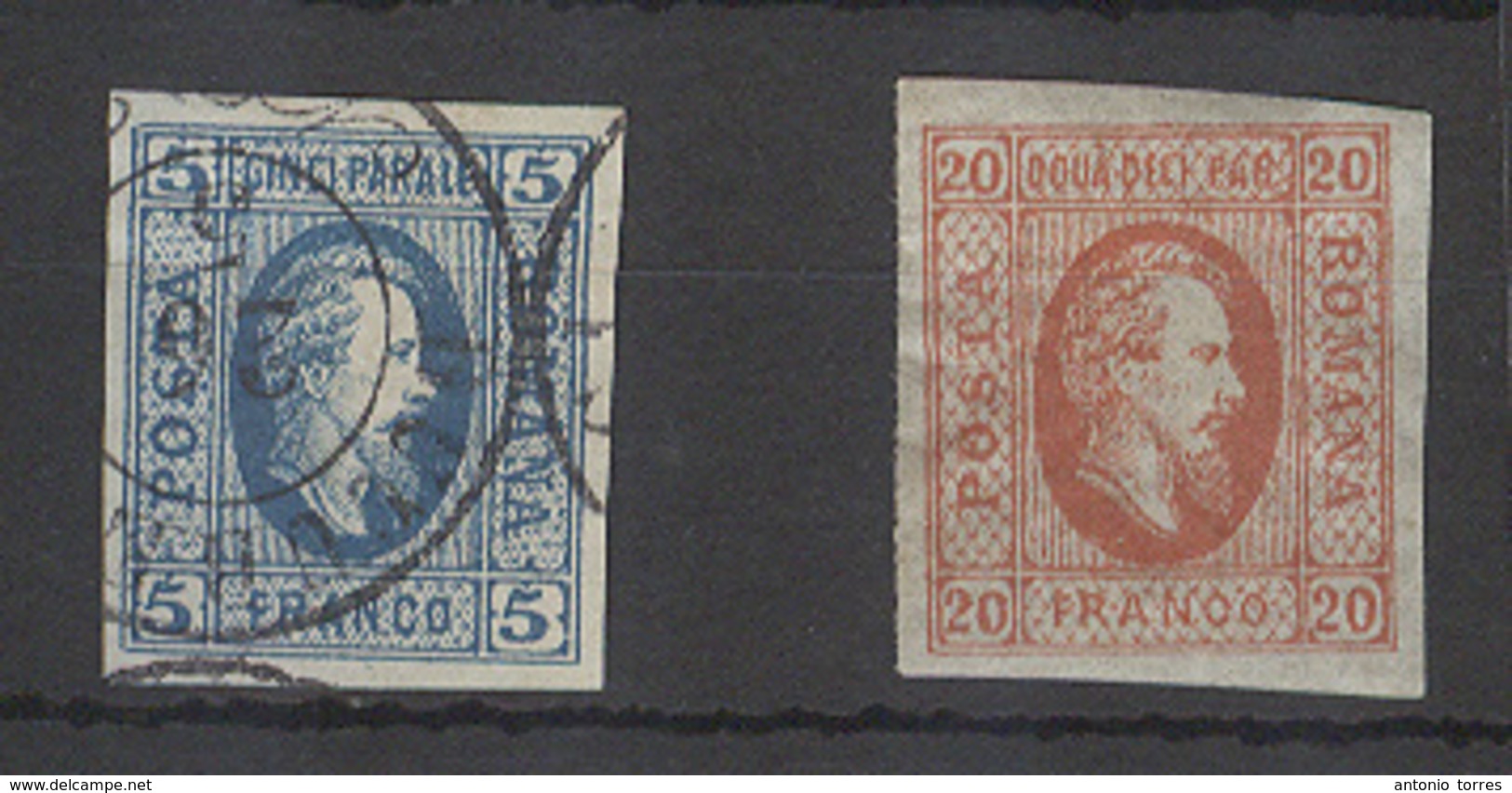 ROMANIA. 1865. Yv 12º, 13*. 5p Blue Used (RR) Minimal Thin On Reverse, 20p Part Original Gum. Opportunity Yv 2009 300 Eu - Altri & Non Classificati