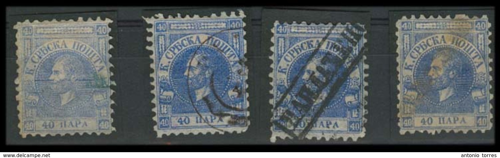 SERBIA. 1866. Yv 7 (x4). 40p X4 Used Diff Plate Verieties, Shades / Cancels. Mostly Fine. - Serbia