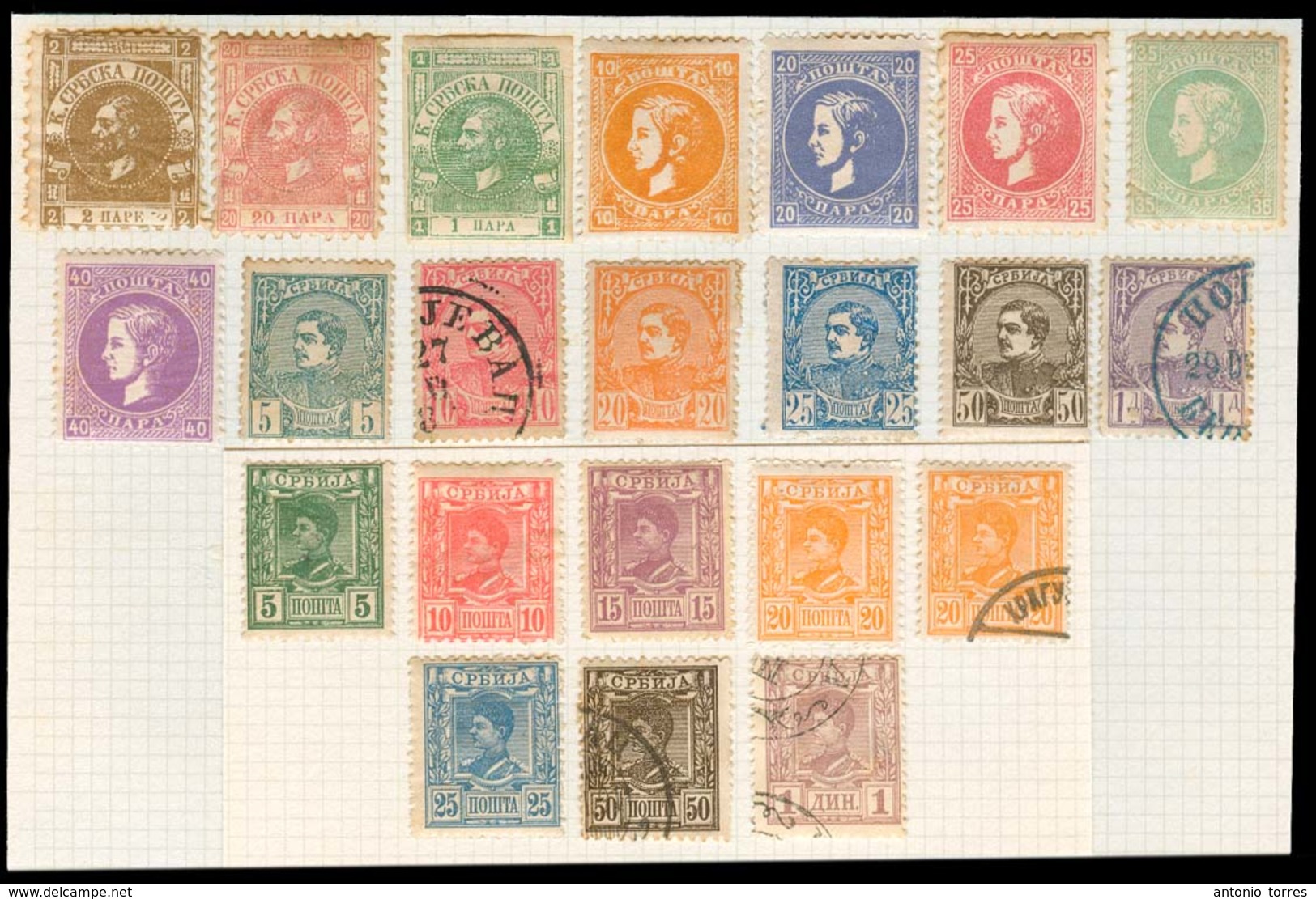 SERBIA. 1866-1900. Original Coll. Remainder / One Album Page. 22 Stamps. Mostly F-VF. - Serbie