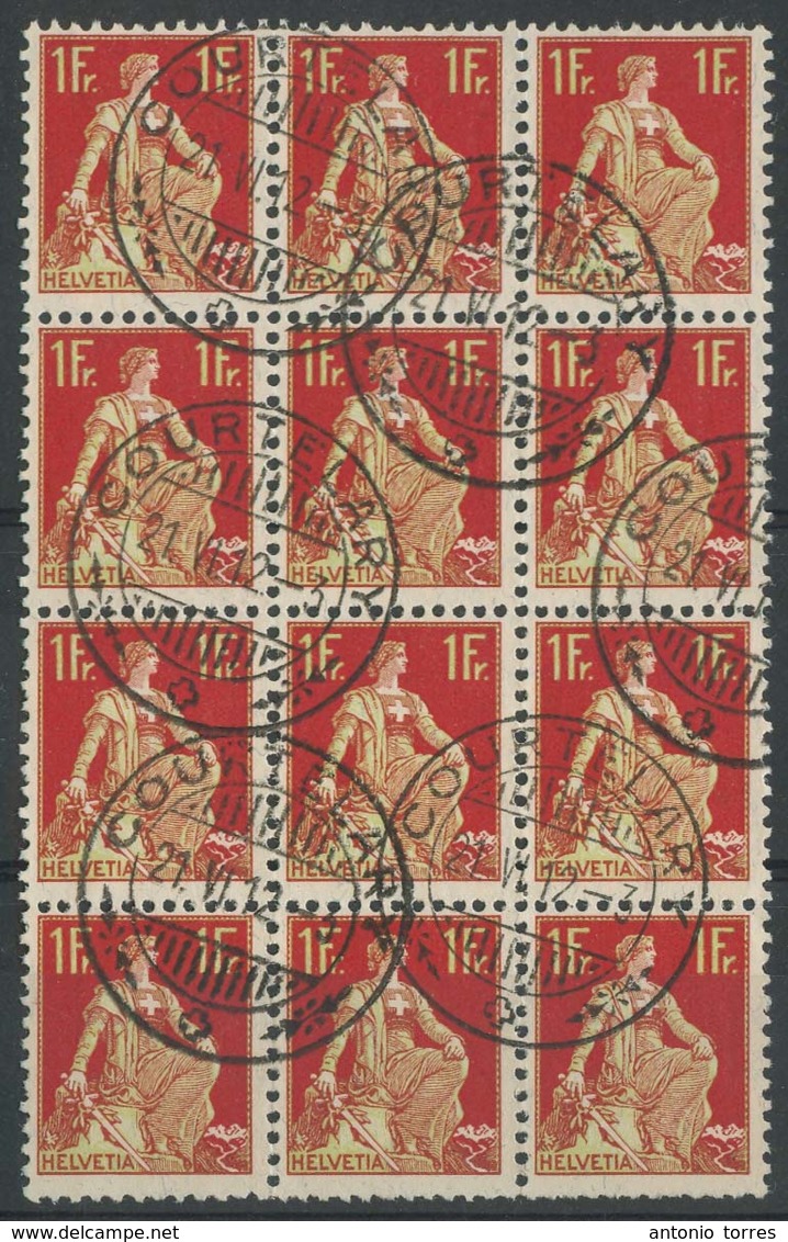 SWITZERLAND. 1912. Yv 126. 1fr Block Of Twelve, Used, Cancelled Courtelary. Fine Multiple. - Other & Unclassified