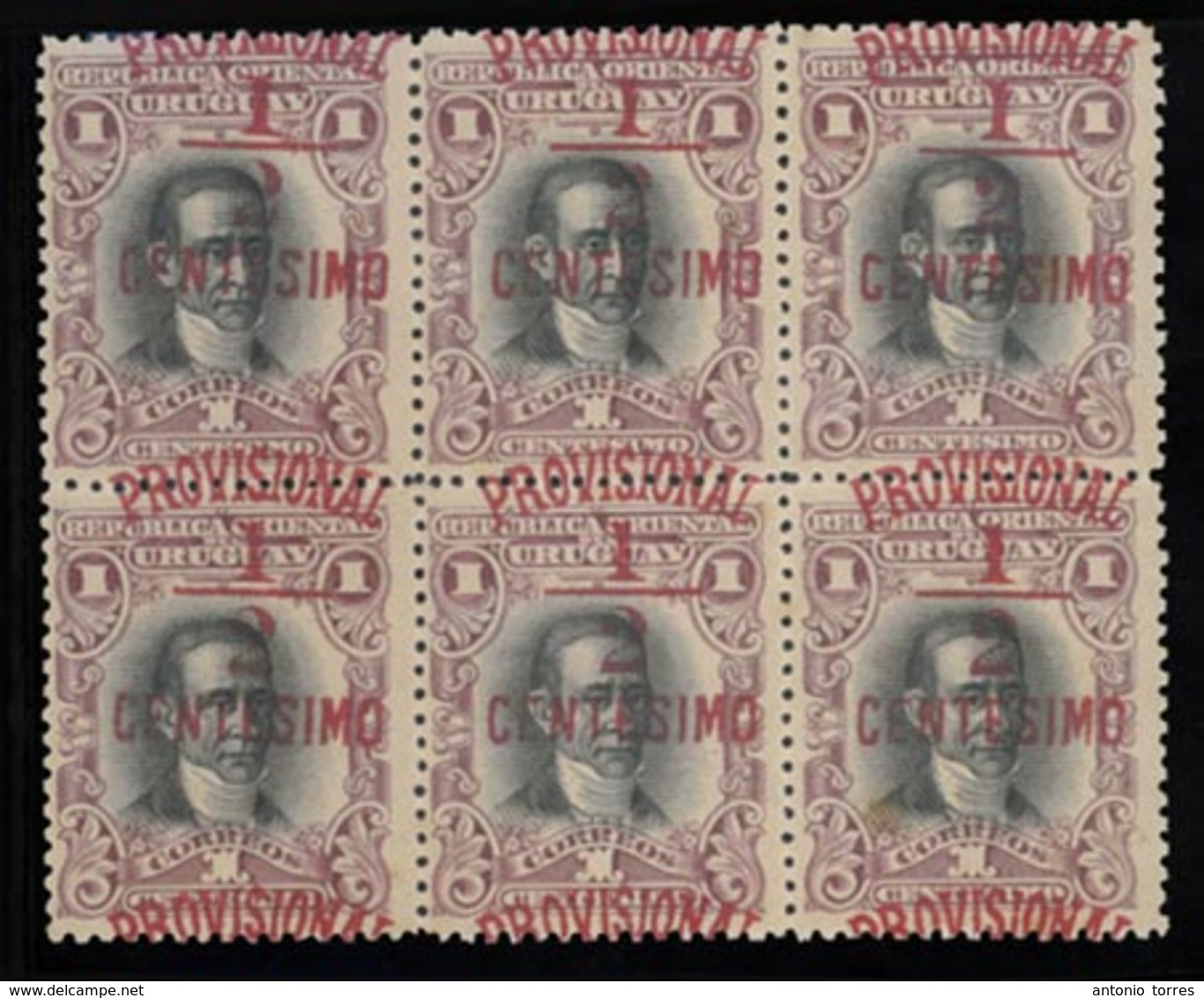 URUGUAY. 144x6. Block Of Six. Misplaced Surcharge. Mint. XF. - Uruguay