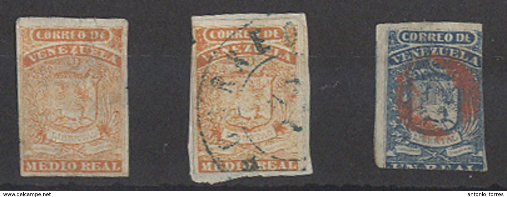 VENEZUELA. 1859-60. Yv 1(*), 1º, 2º. 1st Issue, Three Stamps Mixed Cond. Opportunity. - Venezuela