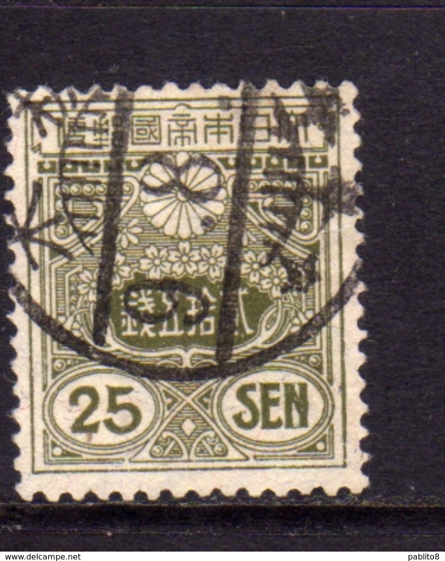 JAPAN NIPPON GIAPPONE JAPON 1914 1925 DEFINITIVES CURRENT COAT OF ARMS STEMMA SEN 25s USATO USED OBLITERE' - Usati