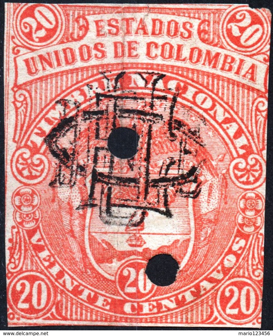 COLOMBIA, STEMMI, COAT OF ARMS, SOPRATTASSA, REVENUE FISCAL, 20 C., USATO - Colombie