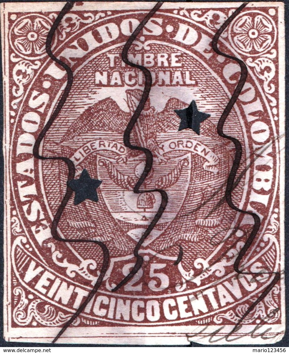 COLOMBIA, STEMMI, COAT OF ARMS, SOPRATTASSA, REVENUE FISCAL, 25 C., USATO - Colombia