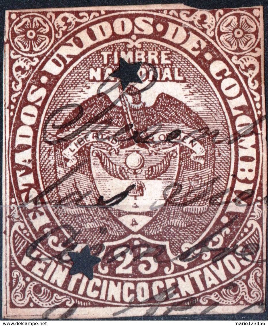 COLOMBIA, STEMMI, COAT OF ARMS, SOPRATTASSA, REVENUE FISCAL, 25 C., USATO - Colombia