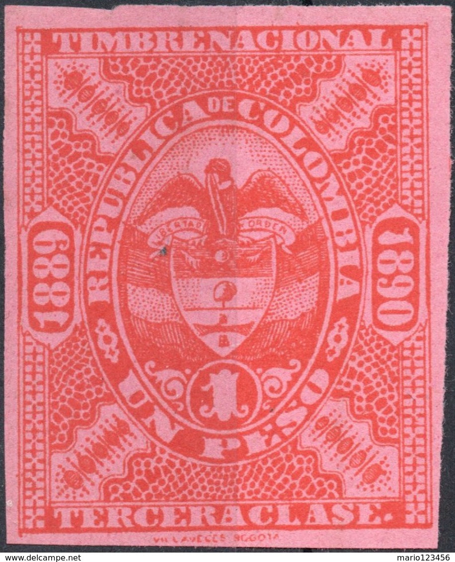 COLOMBIA, STEMMI, COAT OF ARMS, SOPRATTASSA, REVENUE FISCAL, 1889, 1 P., NUOVO (MNH**) Col.: CO 1889-7 - Colombia